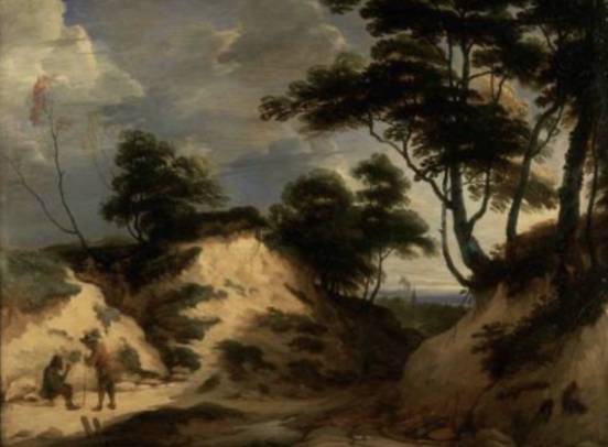 Jacques d'Arthois - Two Men conversing in a Hollow Path