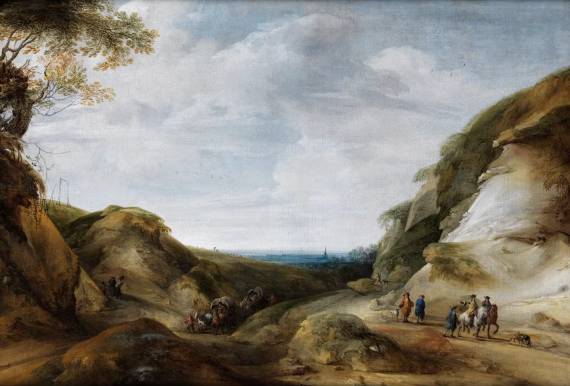 Jacques d'Arthois - Mountain Landscape with Travellers and Hunting Party