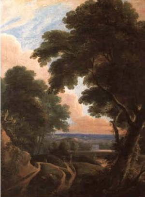Jacques d'Arthois - A wooded Landscape with Peasants on a Path 
