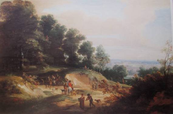 Jacques d'Arthois - A Wooded Hillside with Peasants and Hunters