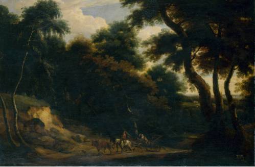 Jacques d'Arthois - Wooded Landscape with a Three Horses Carriage