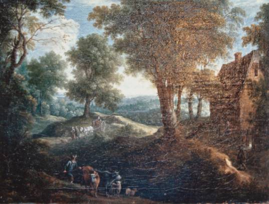 Jacques d'Arthois - House in a Wooded Landscape with Travellers on a Track
