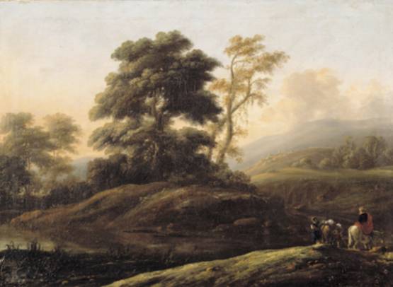Jacques d'Arthois - Hilly Landscape with two Donkey Drivers