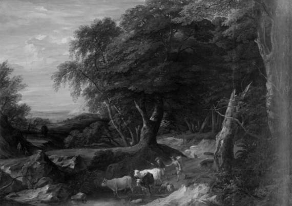 Jacques d'Arthois - Forest Landscape with Shepherds and their Herd at a Ford