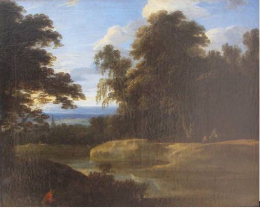 Jacques d'Arthois - Landscape with Figures and a Church Tower in the Distance