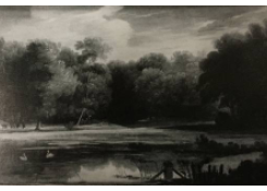 Work 805: Figures on a Wooded Path beside a Pond